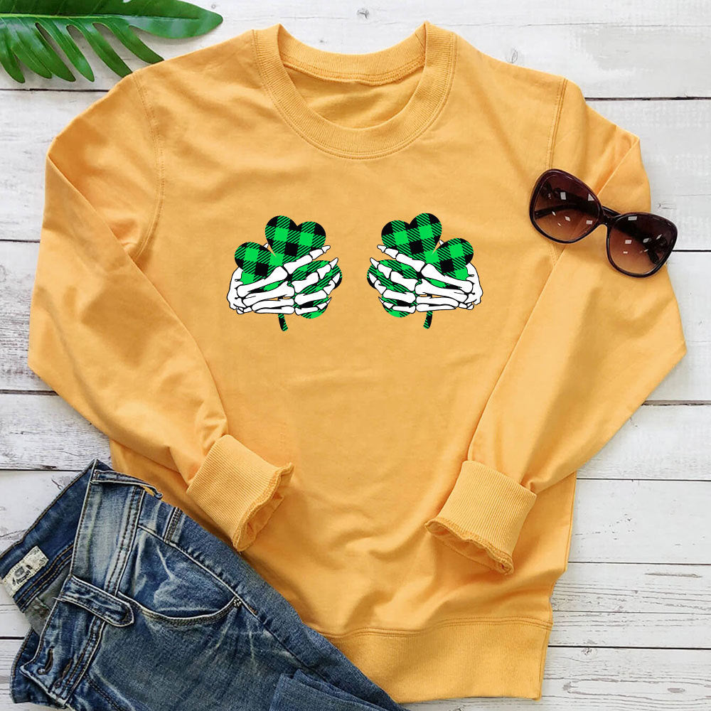 Skeleton Hand Clover Printed Hoodie